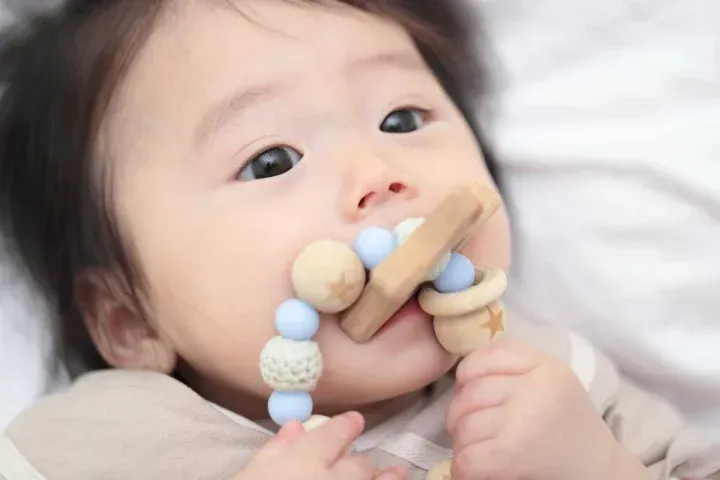 歯固めを口にする赤ちゃん
